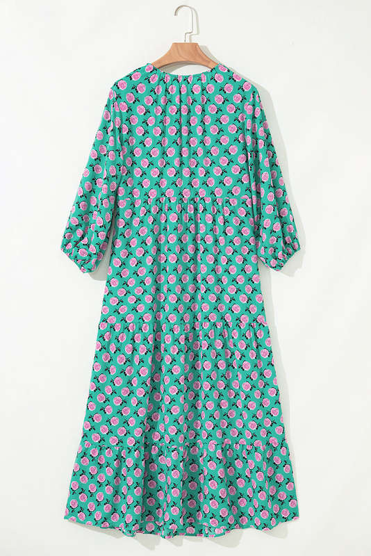 Green Boho Printed Half Sleeve Maxi Dress