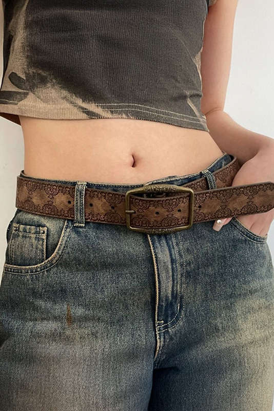 Chestnut Vintage Pattern PU Leather Waist Belt