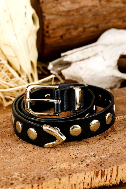 Gold Plated Stud Detail Faux Leather Belt