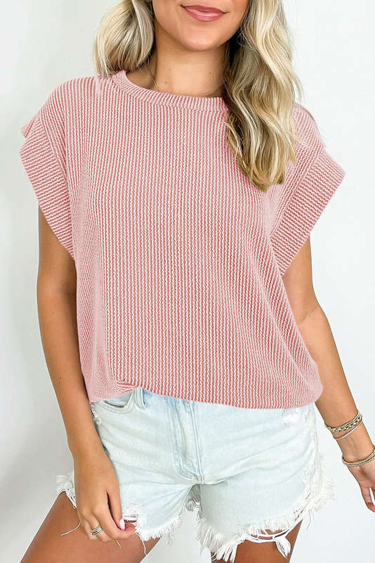 Sepia Rose Twisted Rib Wide Sleeve Crew Neck T Shirt