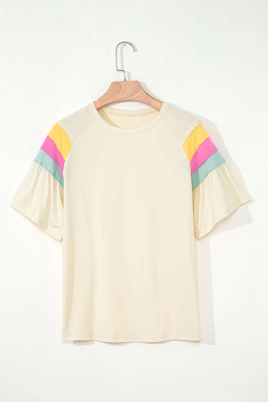 White Color Block Stitched Sleeve Loose T Shirt