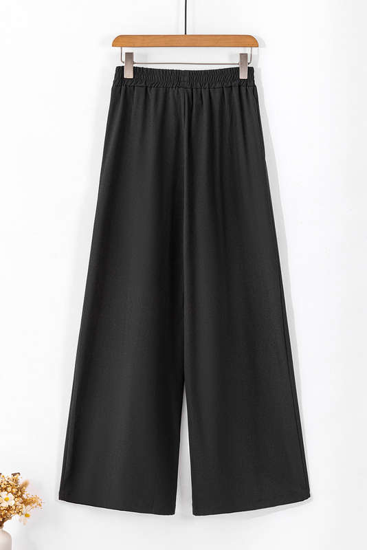 Black High Waisted Tie Front Side Pocket Wide Leg Flowy Casual Pants