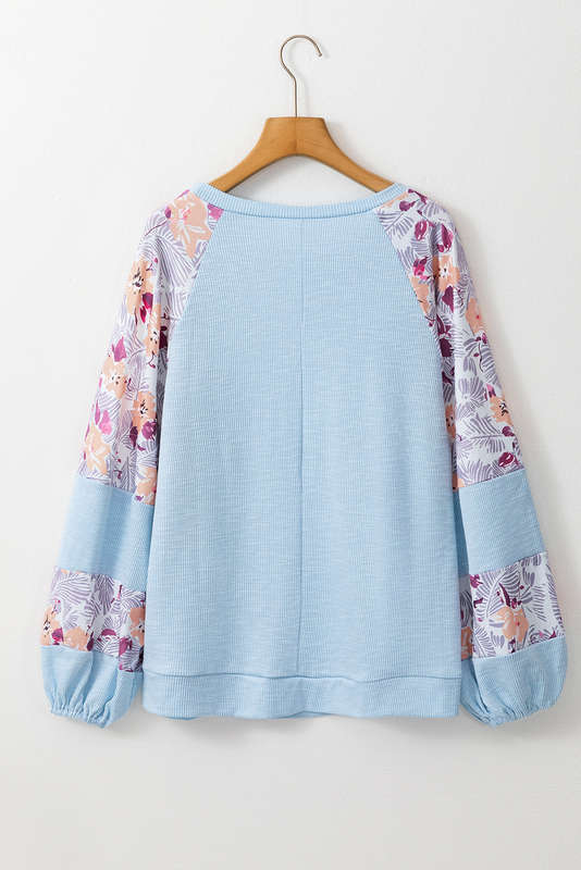 Blue V-Neck Knitted Summer Top with Exposed Seams