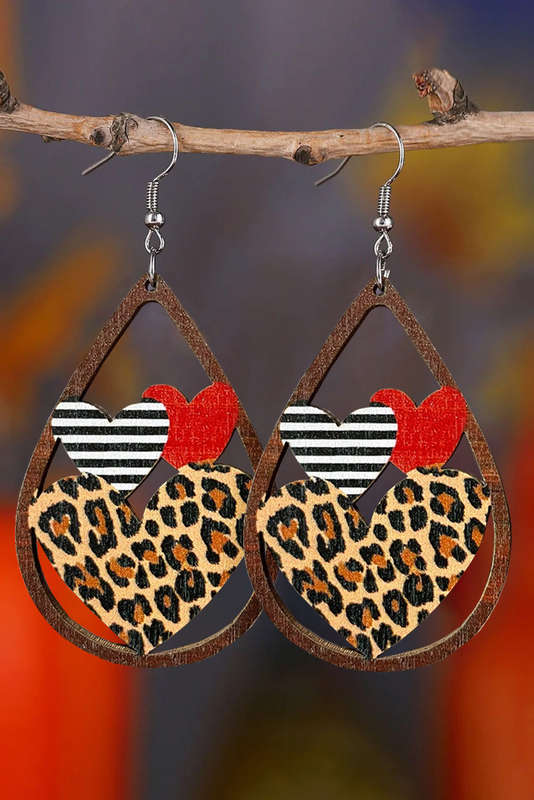 Leopard Heart Shape Hollowed Valentine Day Earrings