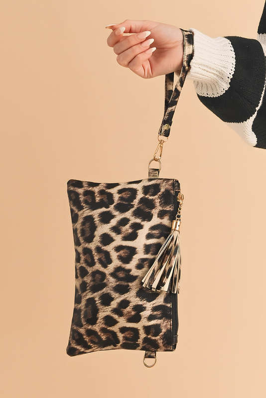 Chestnut Leopard Print Wrist Strap Zipped Wallet