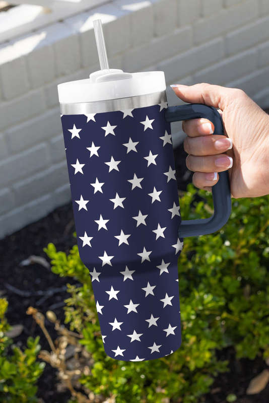 Sail Blue Star Printed Thermos Cup with Handle 40oz