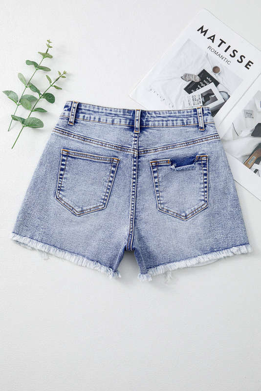 Blue V-Neck Knitted Summer Top with Exposed Seams