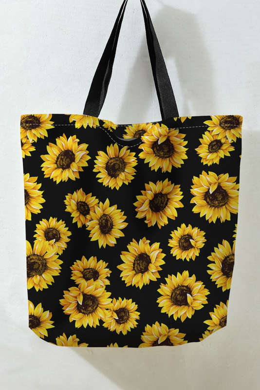 Black Sunflower Digital Print Canvas Tote Bag