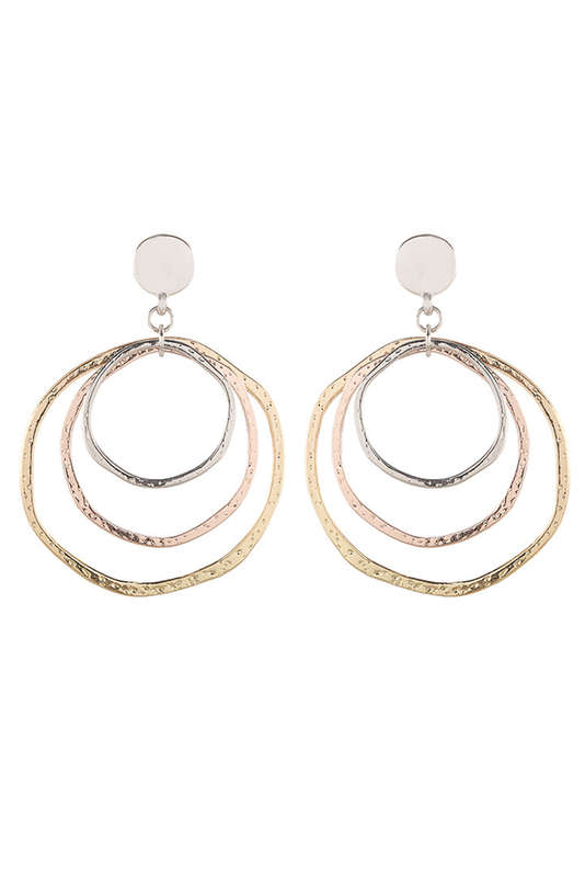 Silver 3-color Concentric Rings Dangle Earrings