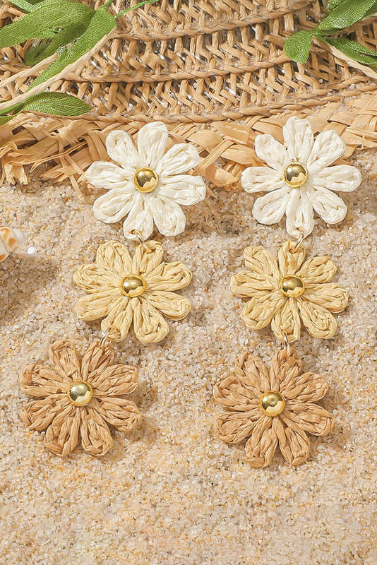 Parchment Crochet Flowers Stud Dangle Earrings