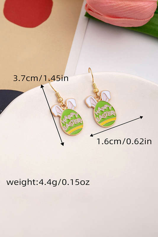 Light Green HAPPY EASTER Bunny Egg Pendant Hook Earrings