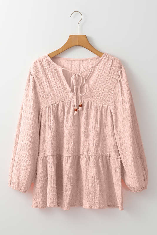 Light Pink Textured Tiered Flowy Blouse
