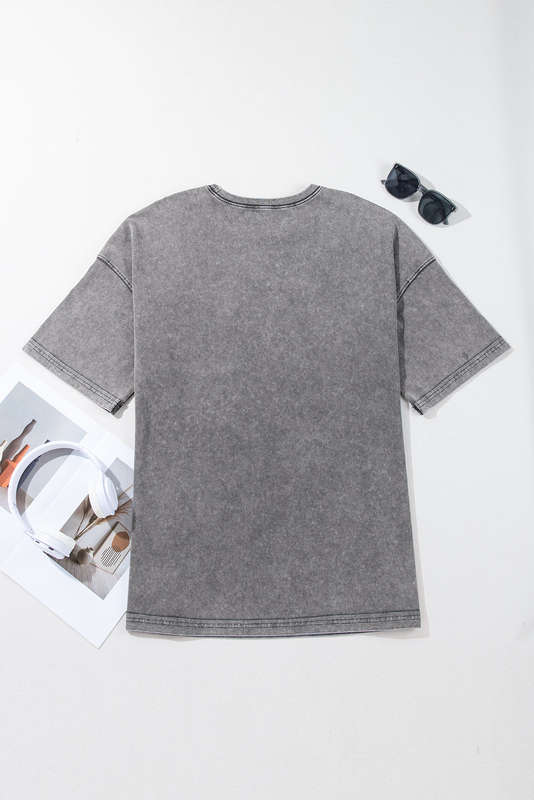 Philippine Gray Mineral Wash Half Sleeve Boyfriend Vintage T Shirt