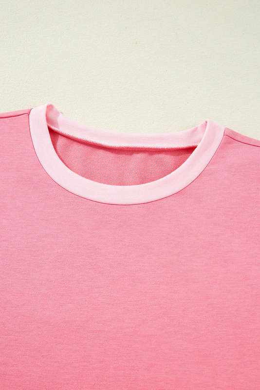Peach Blossom Two Tones Patchwork Half Sleeve Plus Size T Shirt
