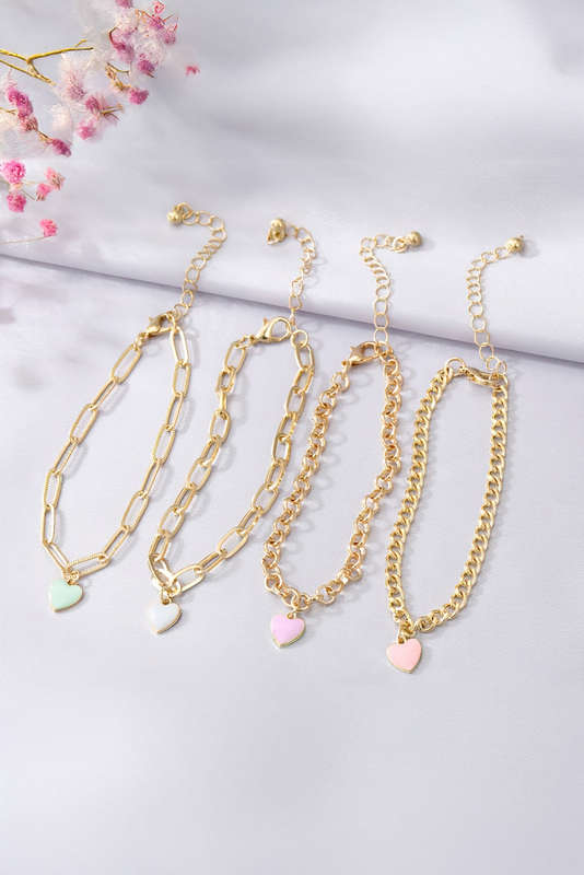 Gold Heart Charm Multi Layer Adjustable Chain Bracelet