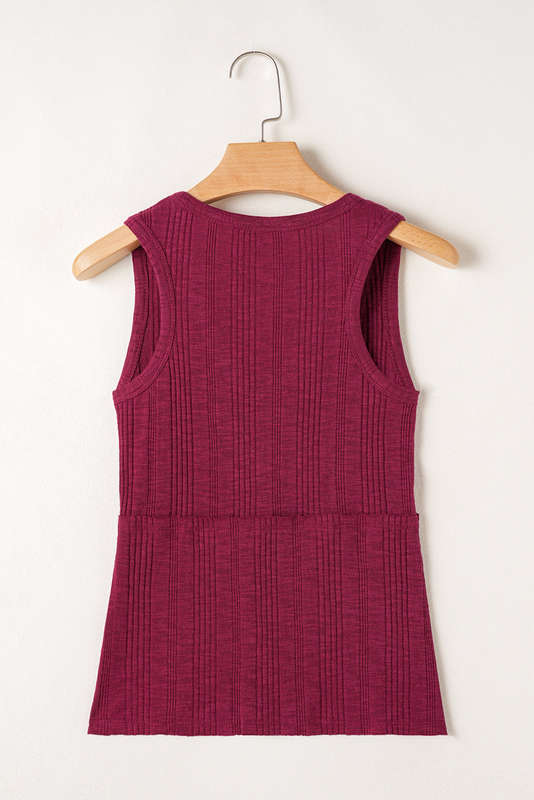Red Dahlia Ribbed Textured Exposed Stitching Knit Tank Top