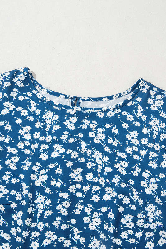 Blue V-Neck Knitted Summer Top with Exposed Seams