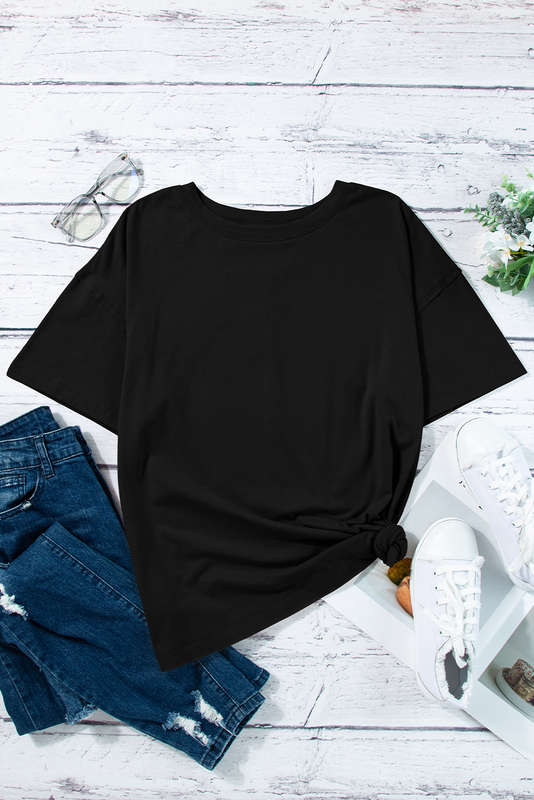 Black Raw Seam Patchwork Drop Shoulder Oversize T Shirt