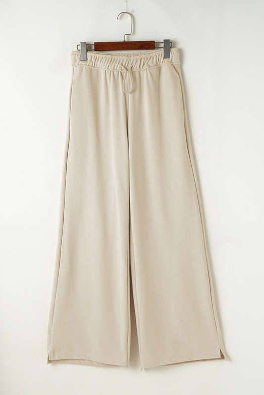 Apricot Loop Drawstring Casual Wide Leg Pants