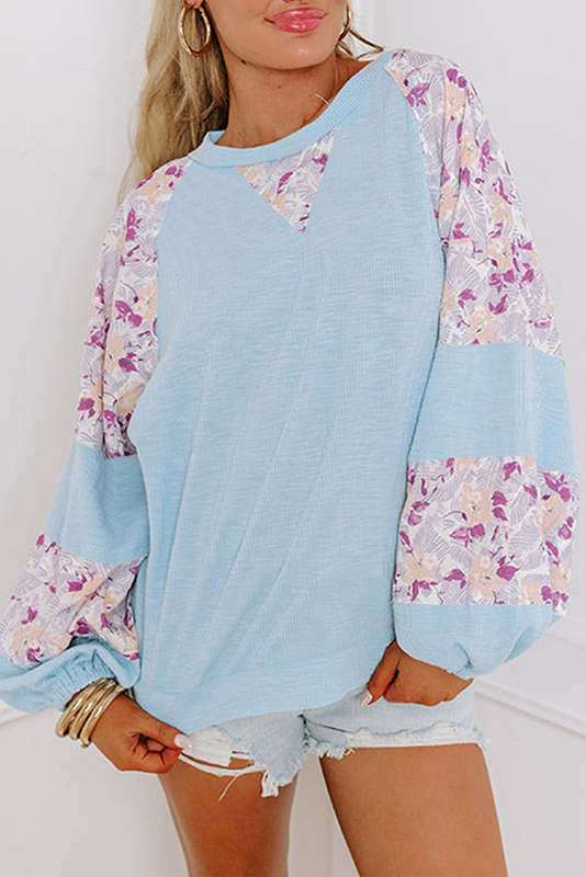 Blue V-Neck Knitted Summer Top with Exposed Seams
