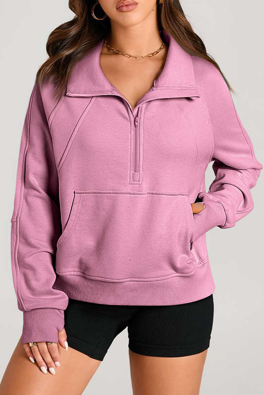 Valerian Quarter Zip Stand Neck Kangaroo Pocket Sweatshirt