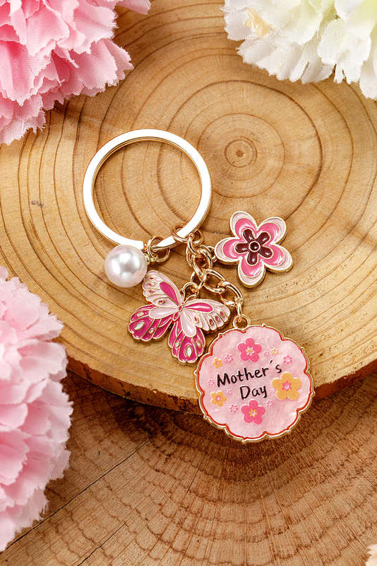 Bonbon Mothers Day Butterfly Flower Pearl Charm Alloy Keychain