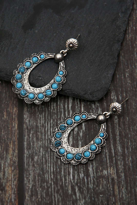 Silvery Western Turquoise Cut Out Stud Drop Earrings