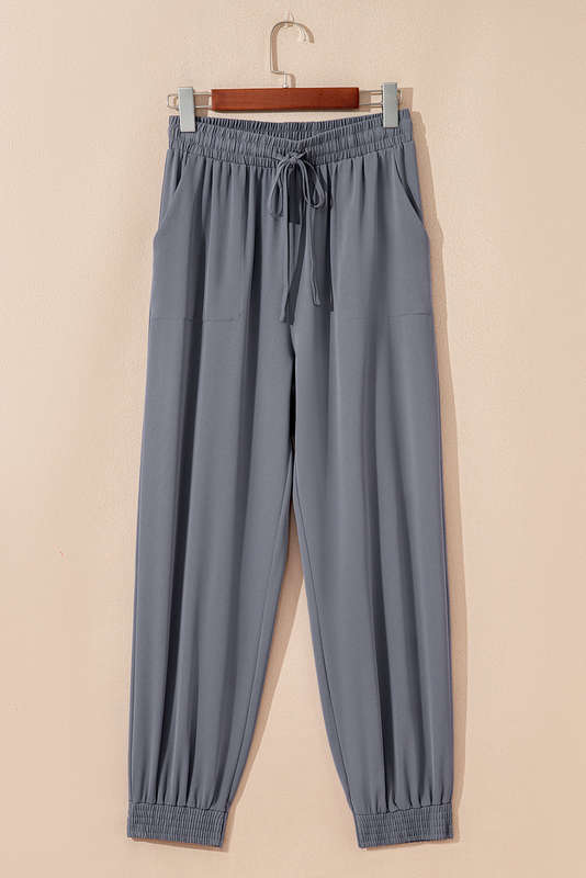 Gray Drawstring Elastic Waistband Pocketed Cropped Jogger Pants