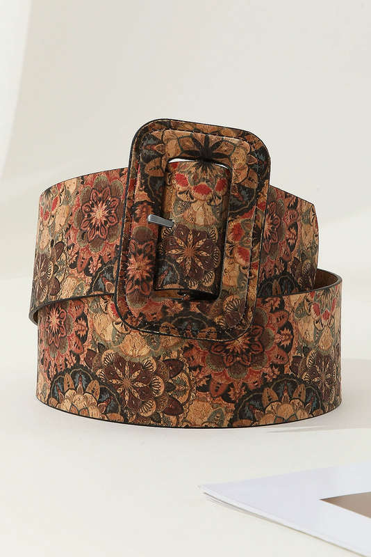 Chestnut Western Floral Print Faux Leather Waist Belt