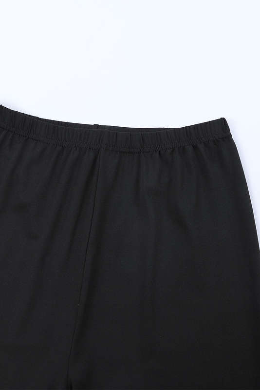 Black Solid Color High Waist Ripped Leggings