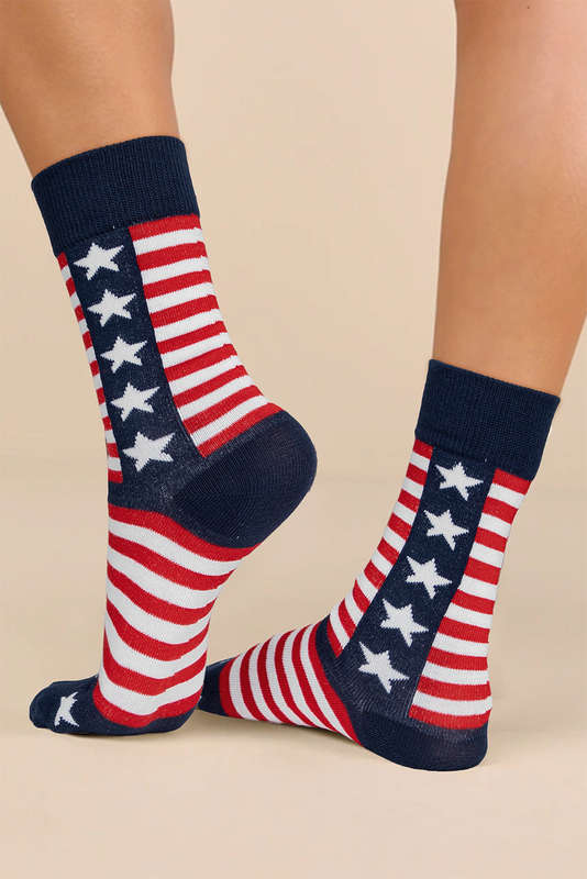 Racing Red American Inspired Stripes Stars Crew Socks