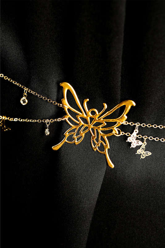 Gold Butterfly Decor Tassel Plate Alloy Layered Waist Chain