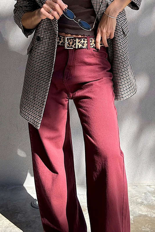 Red Dahlia Loose Straight High Waist Solid Color Jeans