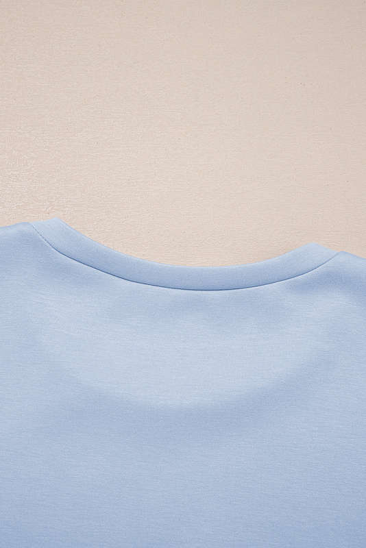 Beau Blue Puff Sleeve Pearl Embellished Scallop Trim Top 2 Piece Skort Set