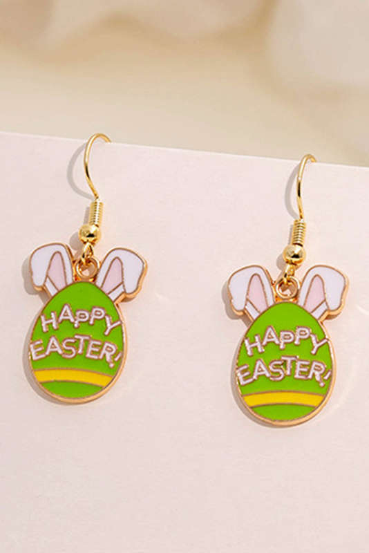 Light Green HAPPY EASTER Bunny Egg Pendant Hook Earrings