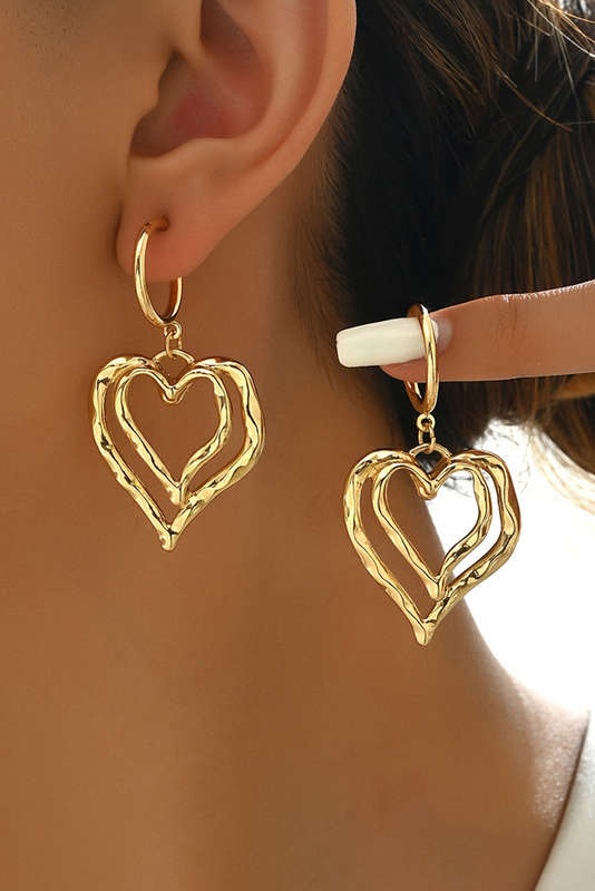 Gold Double Heart Shape Plated Alloy Dangle Earrings