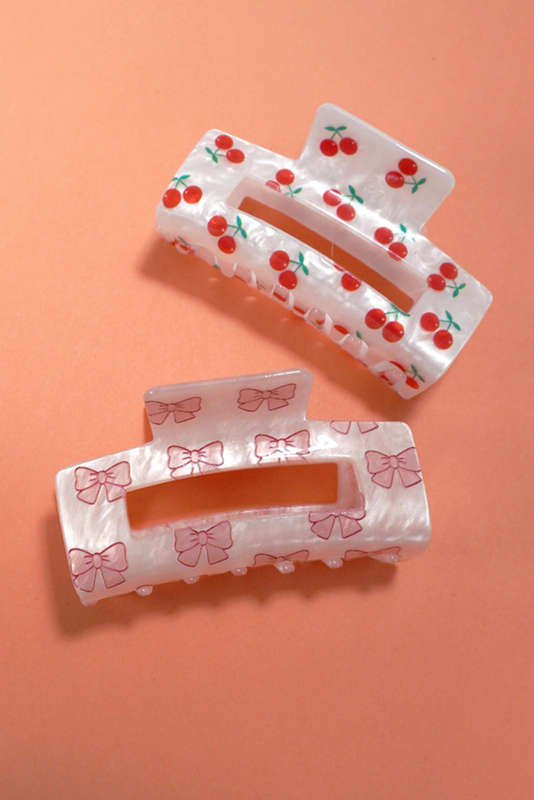 Light Pink Bow Knot Print Acrylic Square Hair Claw