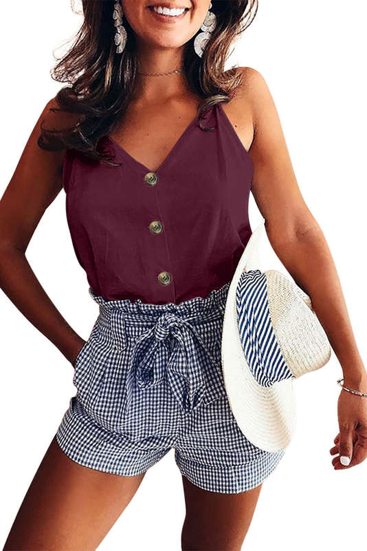 Fiery Red Spaghetti Strap Buttoned Tank Top
