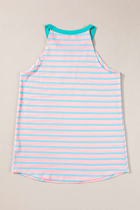 Pink Stripe Round Neck Tank Top