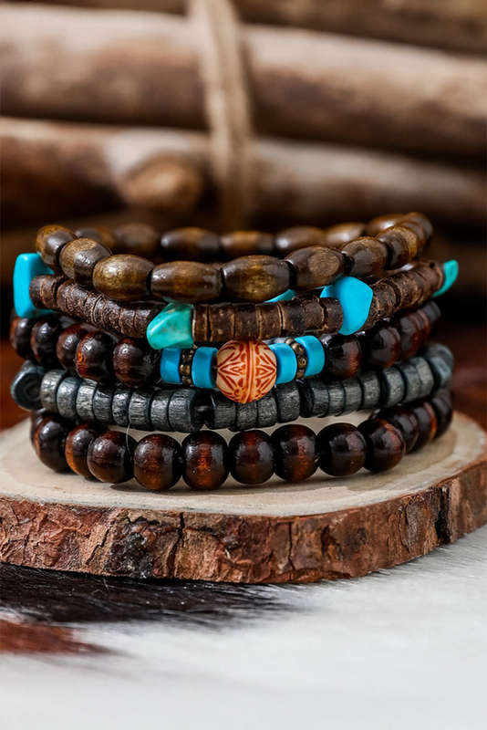 Chestnut Boho Turquoise Wooden Beaded Multi Layer Bracelet