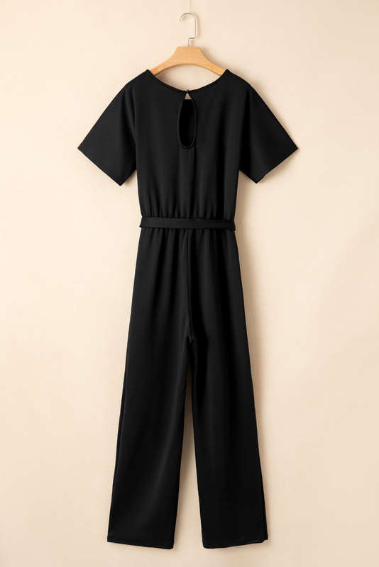 Black Dolman Sleeve Belted Straight Leg Jumpsuit