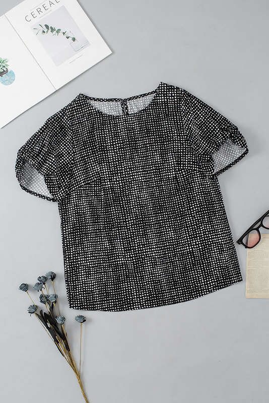 Black Cheetah Short Puff Sleeve Blouse