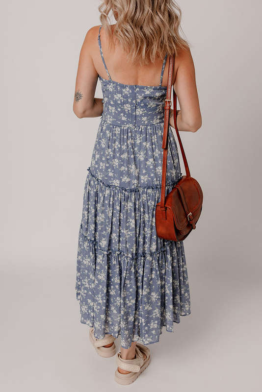 Blue V-Neck Knitted Summer Top with Exposed Seams