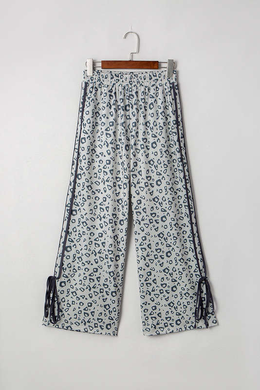 Gray Leopard High Waist Side Bow Straight Leg