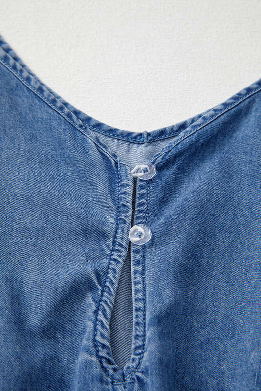 Blue V-Neck Knitted Summer Top with Exposed Seams