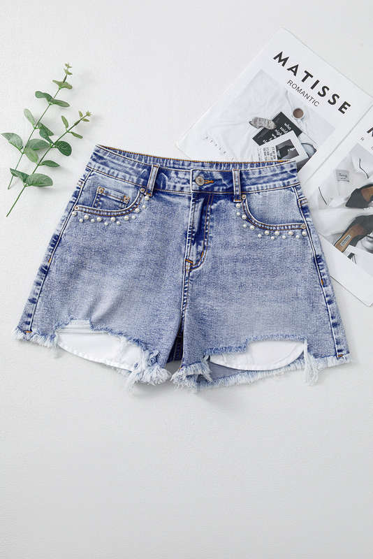 Blue V-Neck Knitted Summer Top with Exposed Seams
