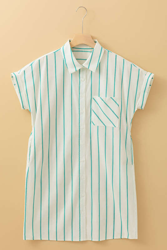 Mint Green St Patricks Striped Wide Short Sleeve Shift Mini Shirt Dress