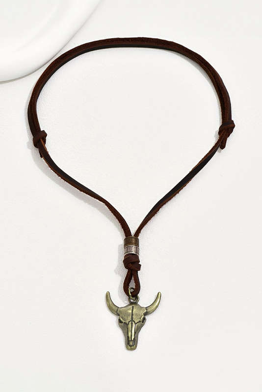 Coffee Western Steer Head Pendant Necklace