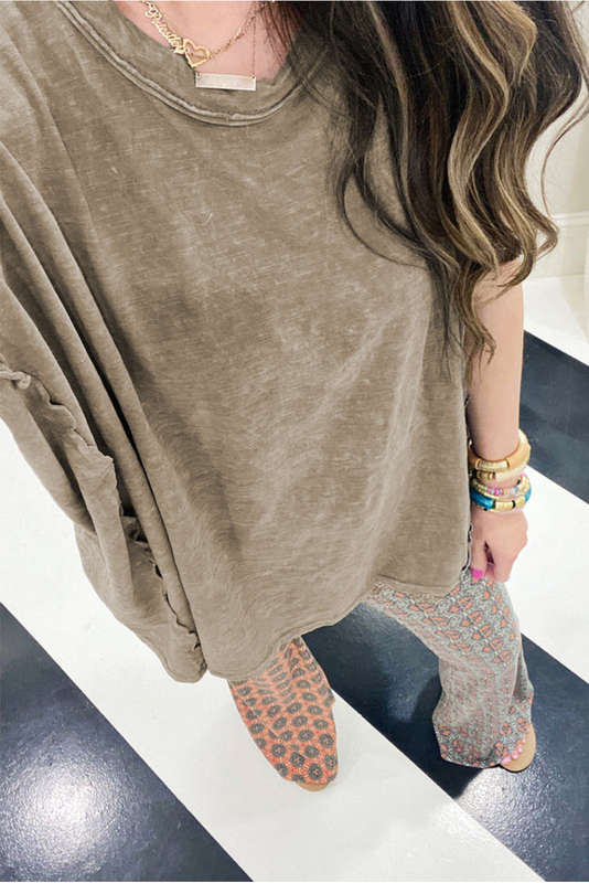 Sage Green Vintage Washed Short Dolman Sleeve Oversized T Shirt