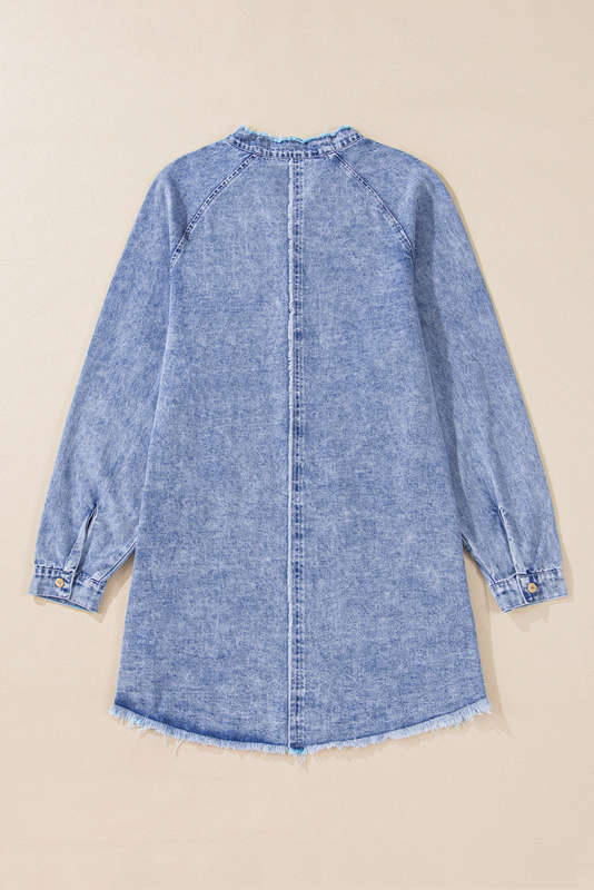 Blue V-Neck Knitted Summer Top with Exposed Seams